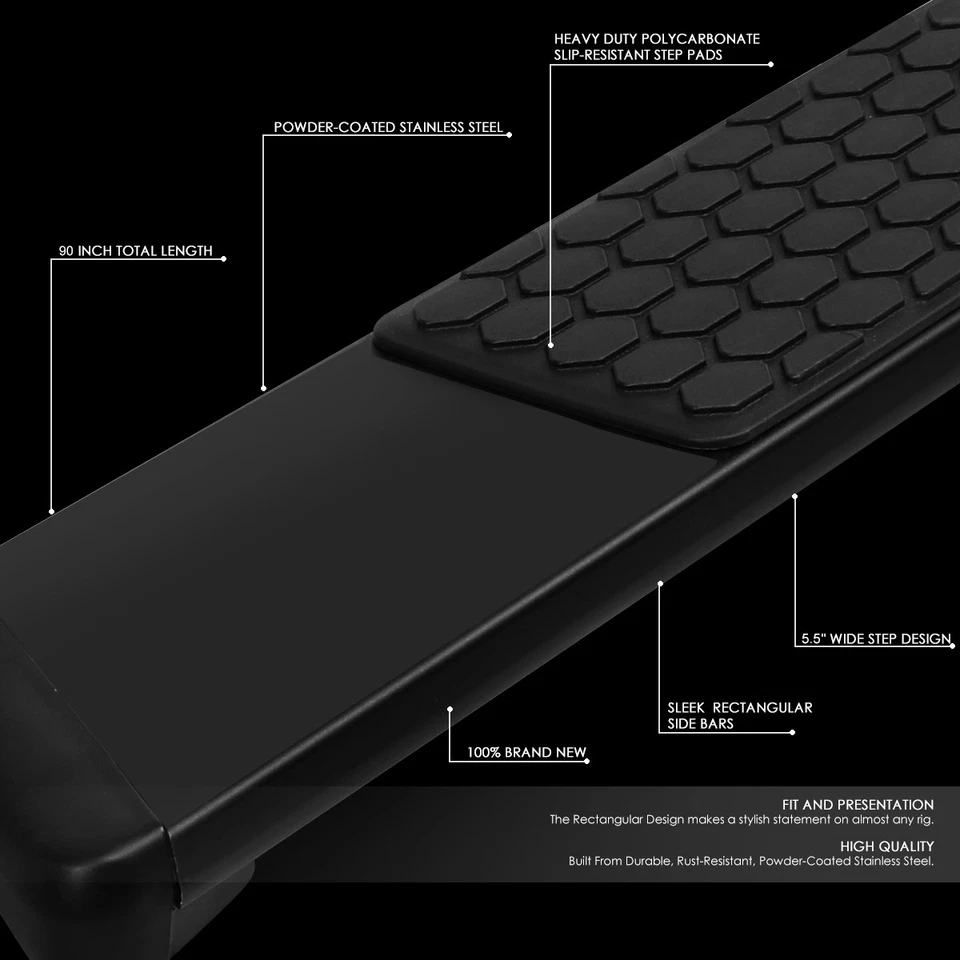 PARA 07-21 TOYOTA TUNDRA DOBLE CABINA NEGRO 5.5" SS ESTRIBERAS BARRA LATERAL Foto 2 de 4