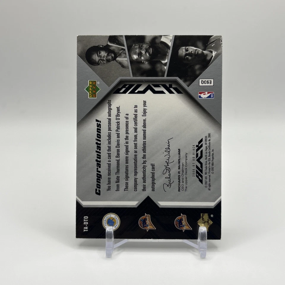 2006-07 UD Black NATE THURMOND BARON DAVIS O'Bryant RC Triple Auto Rare SP #/15 - Image 2 of 2