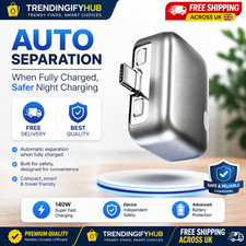 Type-C 140W Auto Disconnect Charger Adapter, Fast Charging Separator Auto Cut UK