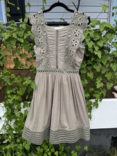 Molly Bracken Boho Bohemian Taupe/greige Embroidered Dress Size 6