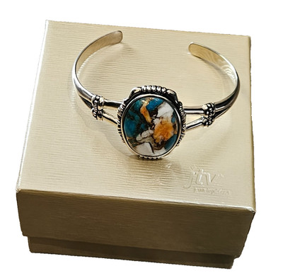 JTV Bangkok Ratnaraj Sterling .925 43g Cuff Bracelet w/Beautiful Stone