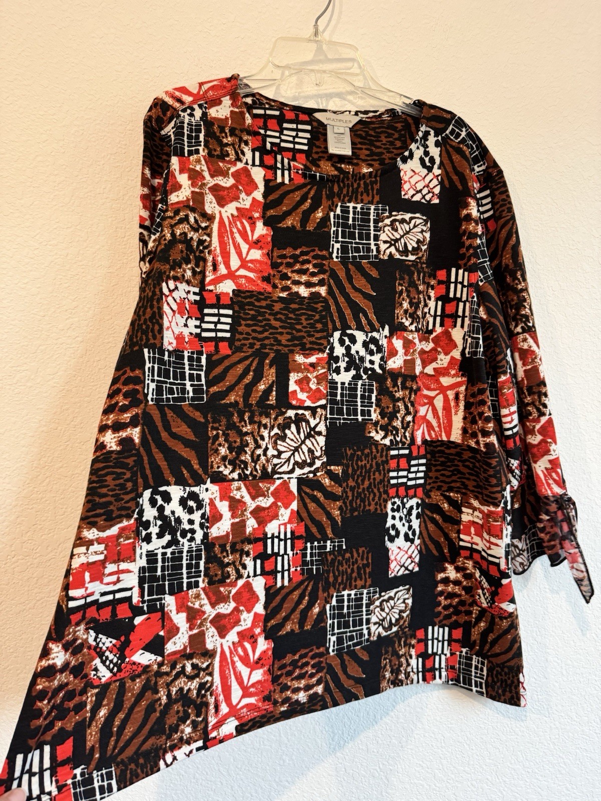 Multiples Women's Red Brown Patchwork 3/4 Sleeve … - image 4