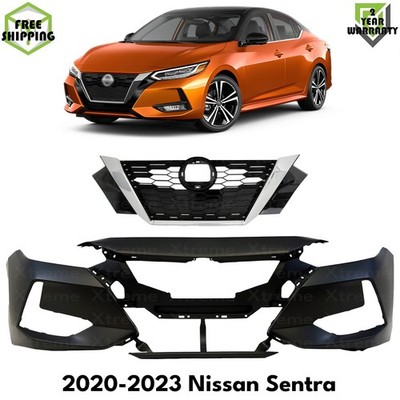Front Bumper Cover Primed Plastic & Grille Assembly For 2020-2023 Nissan Sentra