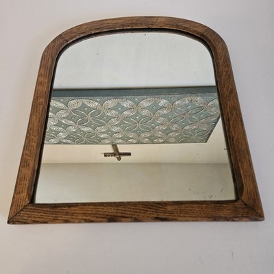 VTG Solid Oak Mirror Arched Top c1910-30 Arts & Crafts Style Wall Hanging 16x18''