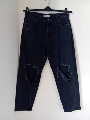 Bershka Loose Fit Jeans - Black Washed with Rips - Size IT46