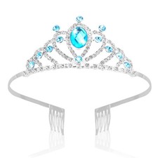 Sparkling Blue Princess Crown Tiara for Girls - Party Prom Hair with Comb Cry...