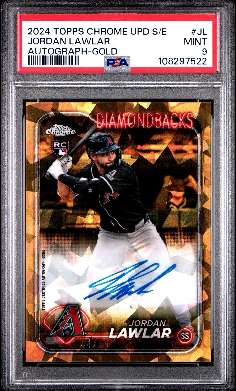 2024 Topps Chrome Update Sapphire Jordan Lawlar Gold Refractor Auto RC /50 PSA 9