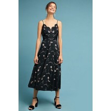 NEW Anthropologie x Moulinette Souers Scalloped Lace Midi Dress $178 Black Sz 2