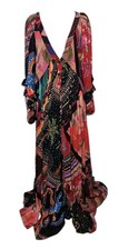 Farm Rio Diagonal Scarves Large Maxi Dress Button Down Long Sleeves *Flaw*