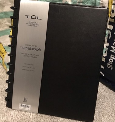 TUL Discbound Notebook Black Leather Cover Narrow Ruled Letter Size 60 Sheets