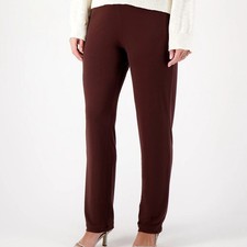 Susan Graver Essentials 3X Petite Bottle Brown Liquid Knit Straight Leg Pants