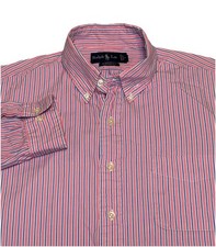 Polo Ralph Lauren Custom Fit Shirt Large 16.5 Pink/Blue Striped 100 Cotton