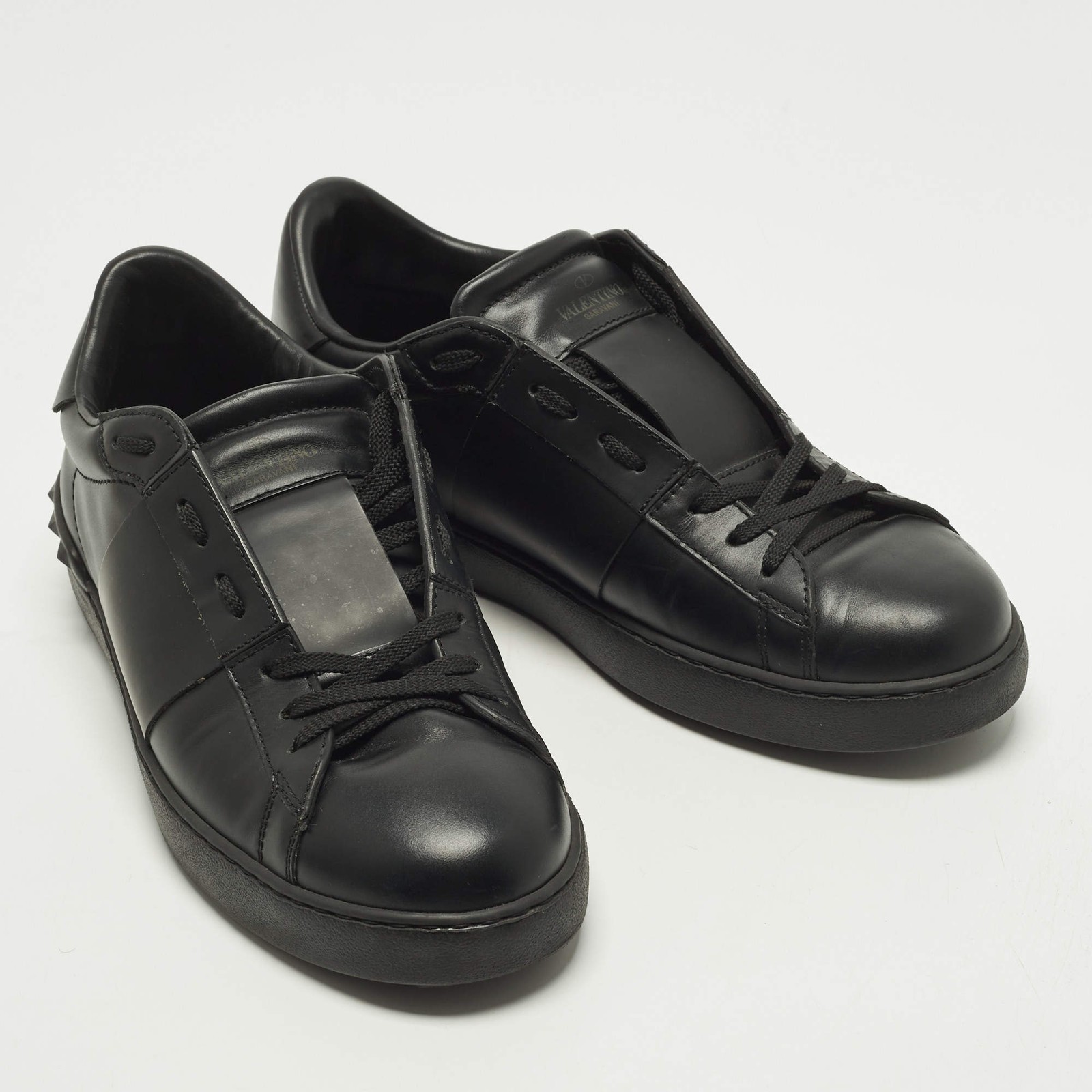 Valentino Vltn Open Size 43.5 Black Leather Lace Up Sneakers thumbnail 4