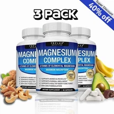 3PACK Toplux Nutrition Magnesium Complex 1000mg Supports 8 Elemental Magnesium.