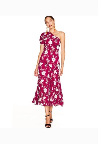 La Maison Talulah Cannes Burgundy Floral Print One Shoulder Midi Dress US 12/XL