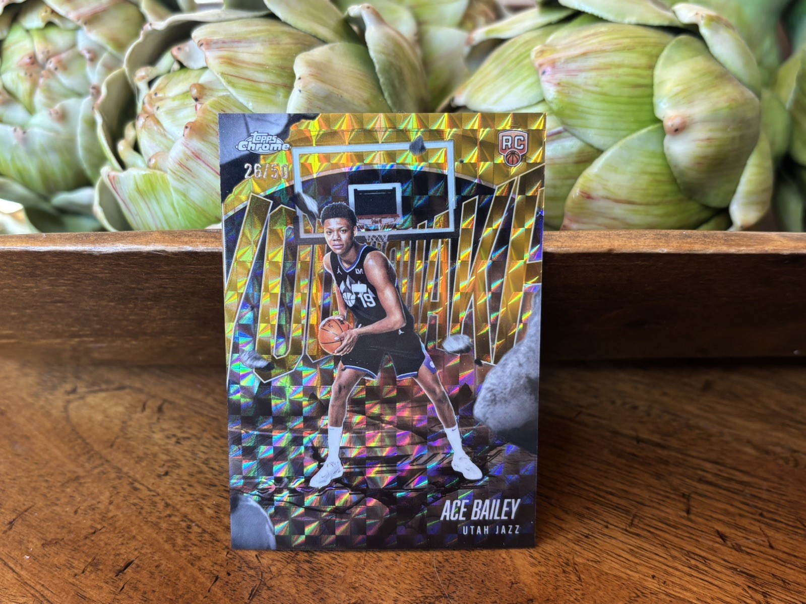 2025-26 Topps Chrome Ace Bailey Youthquake Gold Geometric /50 Rookie Jazz