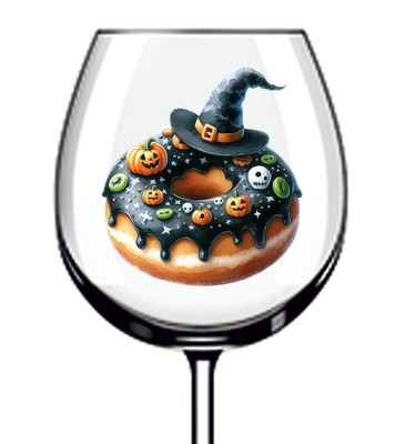 12x bunte Halloween Donut Vinyl Aufkleber Abziehbild Becher Weinglas Flasche Tasse