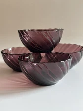 Duralex Bormioli Rocco France Amethyst Purple Swirl Dessert Bowl 4 3/4" Set Of 4