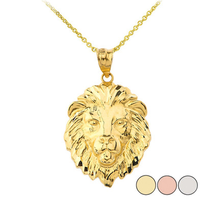 Lion's Head Medium Pendant Necklace (1.32'') in Gold (Yellow/Rose/White)