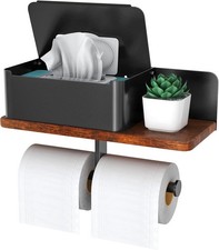 Toilet Paper Holder with Shelf Double Roll Toilet Tissue Holder with Wipes Black