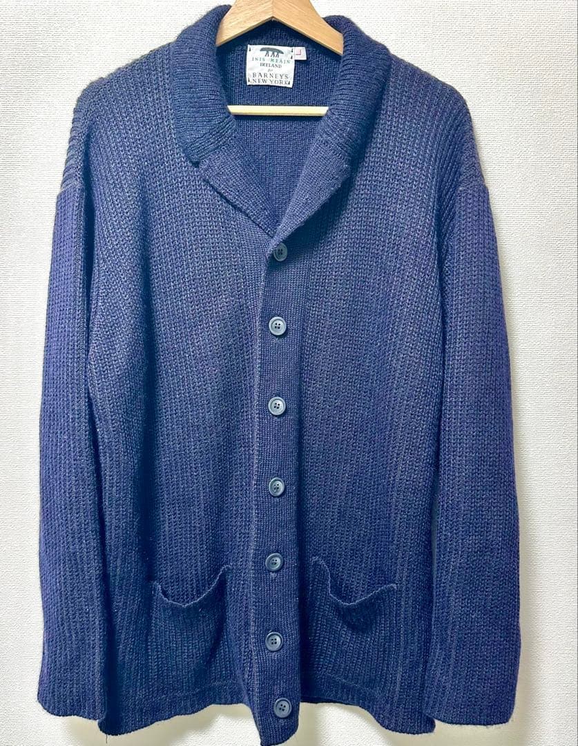 INIS MEAIN Shawl Collar Knit Cardigan Dark Blue Wool L XL Barneys NY