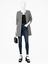 MNG Mango Houndstooth Jacket Coat Black White Snap Front Pockets Size M
