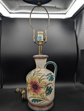 Italian Pottery JUG TABLE LAMP FLOWER VINTAGE Works! 21" To Finial