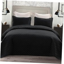 Reversible Size Quilt Bedding Set with Pillow Shams, Lightweight King Black