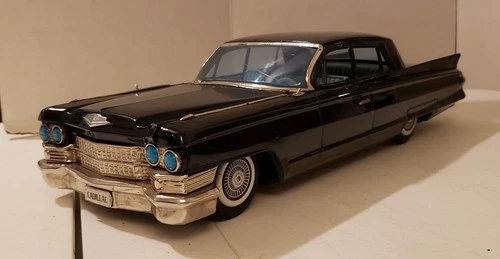 Large 17" Bandai 1963 Black Cadillac 2-Door Coupe Friction Powered Tin Toy Car