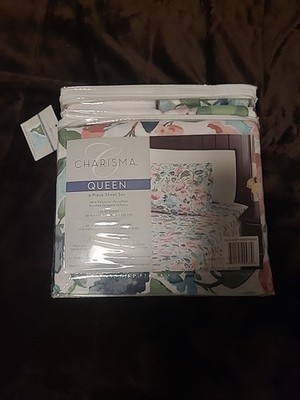 Charisma Queen Size 6 Piece Sheet Set Julia Dusty Rose Leaves Garden Floral Bed