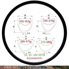29er XC AM MTB Carbon Rims Asymmetric Tubeless Bicycle Wheels 24 28 32 Holes