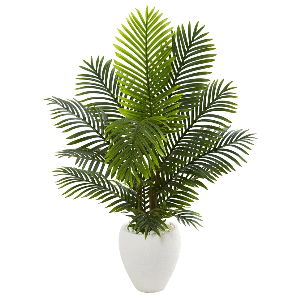 Paradise Palm faux Tree In White Planter Natural 4.5’ Decor - Image 2 of 4