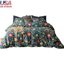 Sunflower Cotton Duvet Cover Set Floral Soft Breathable Durable Zipper Ties New