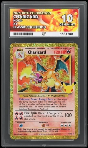 Charizard 4/102 30th Anniversary Classic Collection ACE 10, Perfect Subgrades