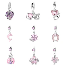Optional European 925 Sterling Silver DIY Charm Pink AAA CZ Animal For Bracelet