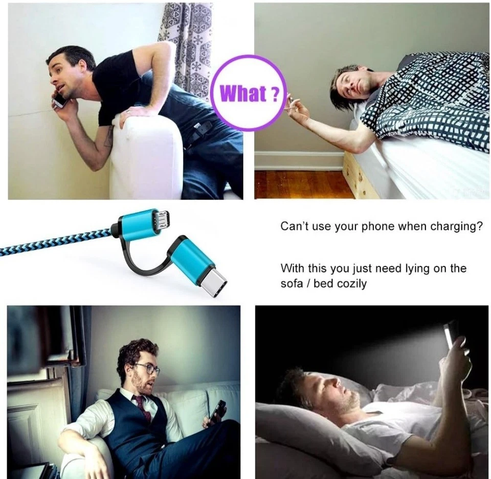 USB Type C Cable 5Pack 6Ft USB C 2in1 Cable [Micro USB & Type C] Nylon... - Image 2 of 4