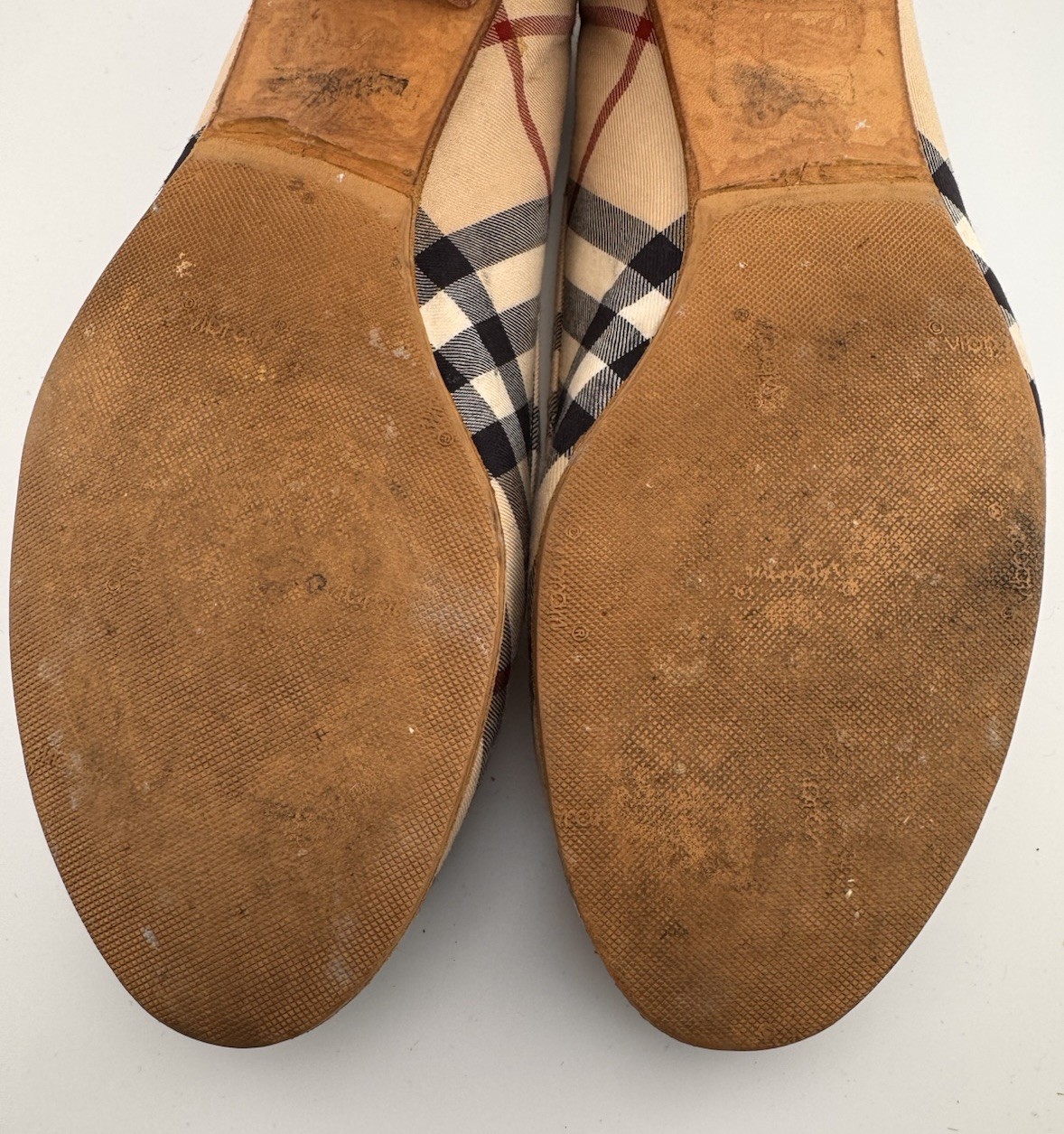 Burberry Iconic Plaid Designer Canvas Ballet Flats Bow Accent Rubber Sole 37.5 thumbnail 3