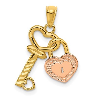 14k zweifarbiges Herz Schloss und Schlüssel Anhänger Halskette Damen Liebe Geschenk