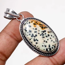 Dalmatian Jasper Gemstone Handmade Antique Design Jewelry Pendant 2.2" SR 9651