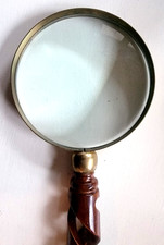 Very Large Brass Magnifying Glass 11" Metal Handle  5" Diameter Glass Ex. Cond.