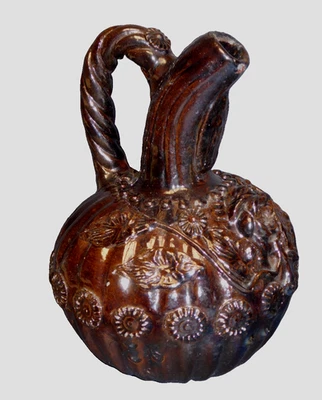 ANTIQUE LADY OF GUADALUPE HOLY WATER POTTERY JUG - Image 1 of 4