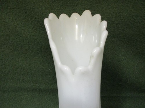 Fenton White Footed Hobnail Milk Glass Stretched, Swung 12-Finger Vase, 11.5" - Picture 7 of 10