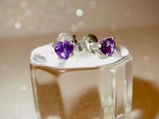 New STERLING SILVER  Heart Shaped AMETHYST STUD EARRINGS 4mm Heart