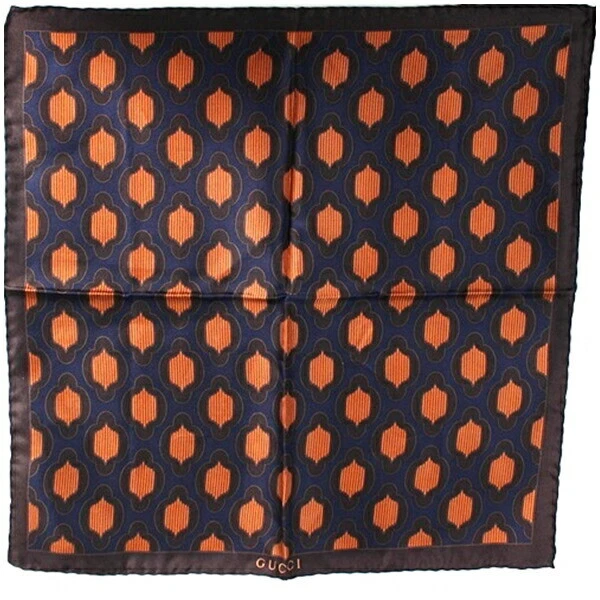 Authentique mini foulard Gucci en soie bleu marine x marron x orange occasion un rang GUCCI  