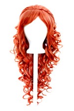 28" Curly Layered Cut with Teased Bump and Short Bangs Maple Brown Wig NEW