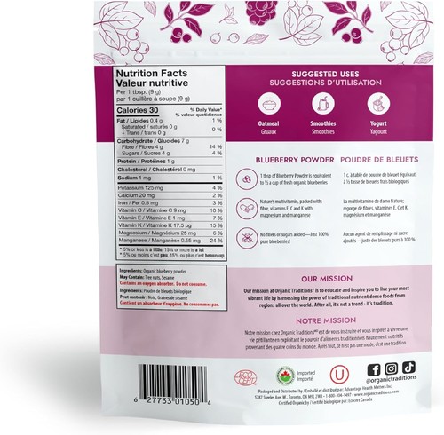 Organic Traditions Organic Blueberry Powder Canada Non-GMO Healthy 100g NEW - Picture 2 of 2