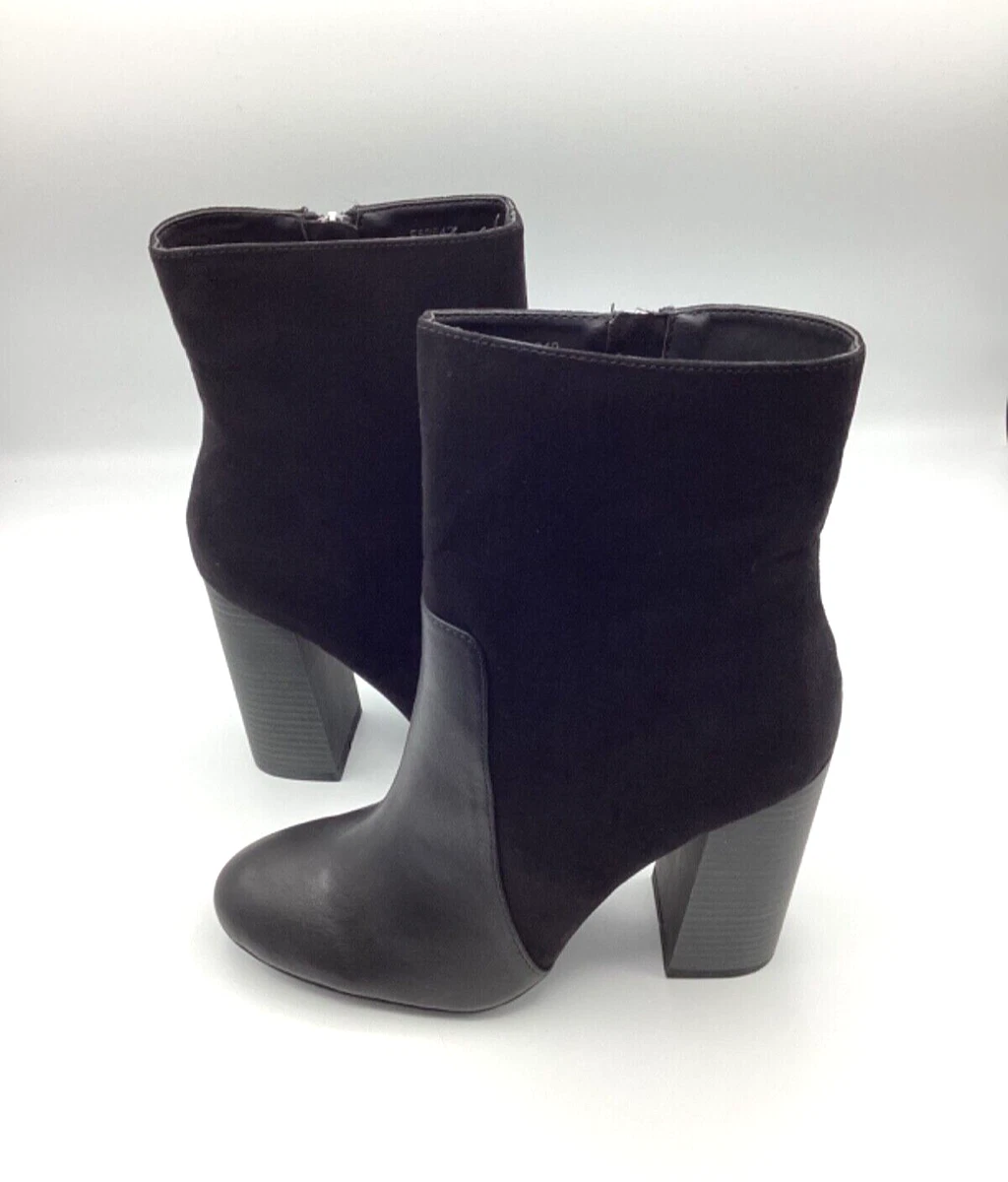 Anne Michelle Negro Imitación Cuero Tacón Alto Invierno Zapatos Botines Talla 5 Nuevo