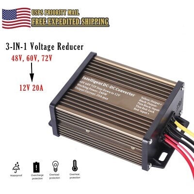DC-DC 48V 60V 72V Converter Regulator Step-Down to 12V 240W 20A