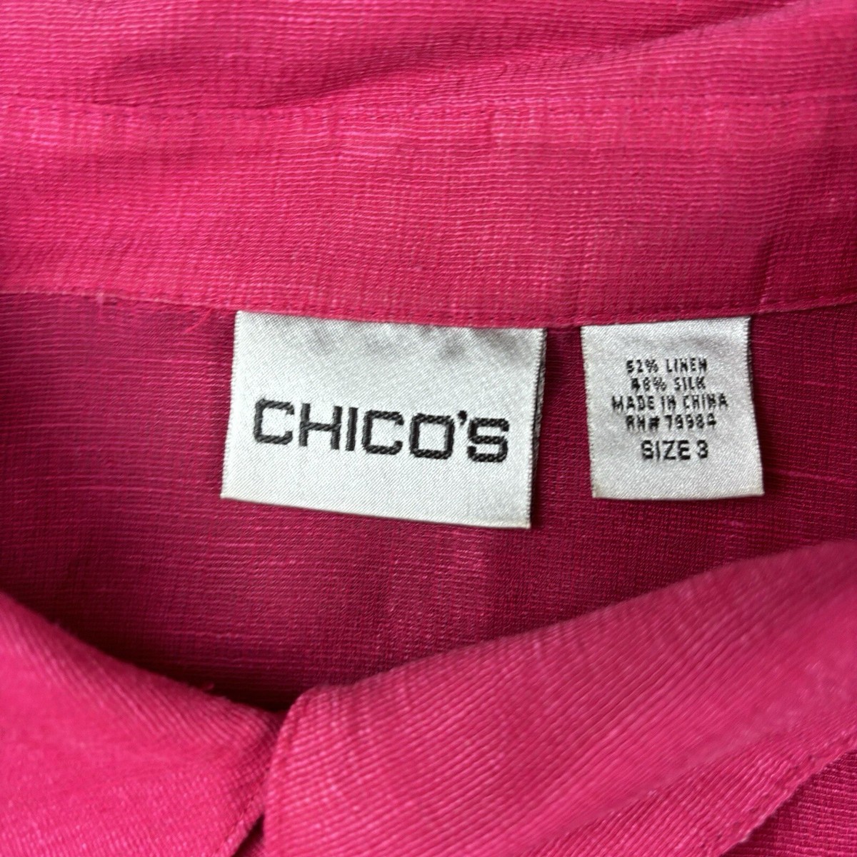 Chicos Shirt Womens 14 Pink Silk Linen Button Up Long