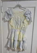 Love Shack Fancy Womens Cotton Blue Tie Dye Ruffle Detail Shift Dress Size M